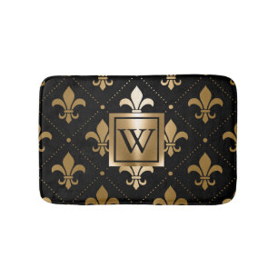 Black and Golden Fleur-de-lis Bath Mat