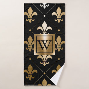 Black and Golden Fleur-de-lis Bath Towel Set