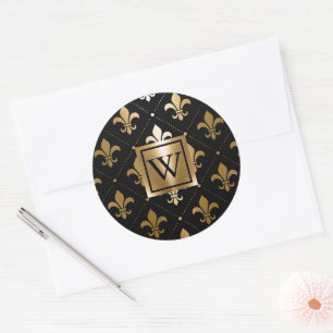 Black and Golden Fleur-de-lis Classic Round Sticker