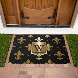 Black and Golden Fleur-de-lis Doormat
