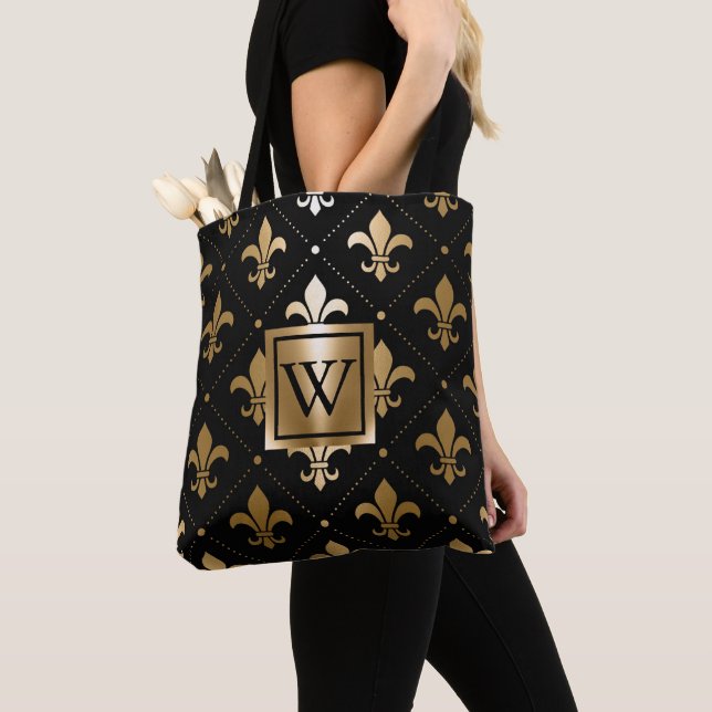 Black and Golden Fleur-de-lis Tote Bag (Close Up)