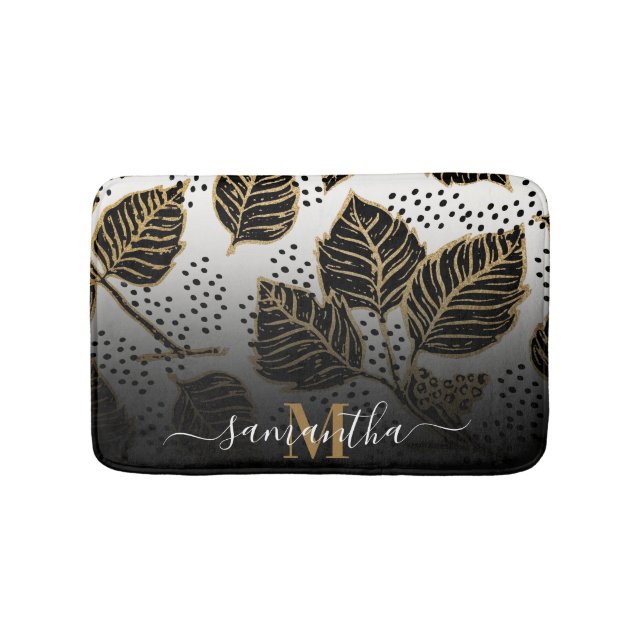 Black and Golden Floral Bath Mat (Front)