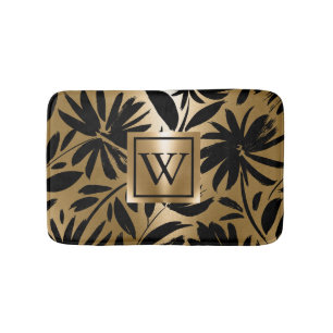 Black and Golden Floral Brush Bath Mat