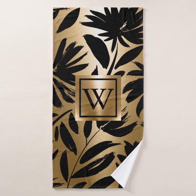 Black and Golden Floral Brush Bath Towel Set (Bath Towel)