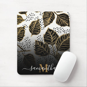 Black and Golden Floral Mouse Pad
