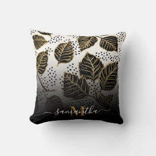 Black and Golden Floral Throw Pillow