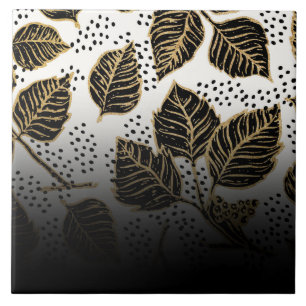 Black and Golden Floral Tile
