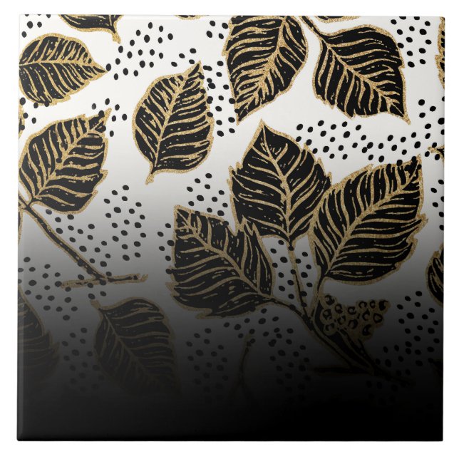 Black and Golden Floral Tile (Front)