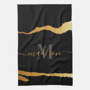 Black and Golden Foil Monogram Kitchen Towel