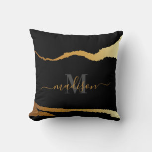 Black and Golden Foil Monogram Throw Pillow