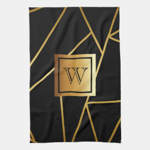Black and Golden Geometric Kitchen Towel