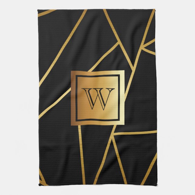 Black and Golden Geometric Kitchen Towel (Vertical)