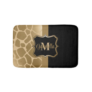 Black and Golden Giraffe Pattern Bath Mat