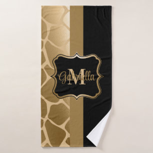 Black and Golden Giraffe Pattern Bath Towel Set