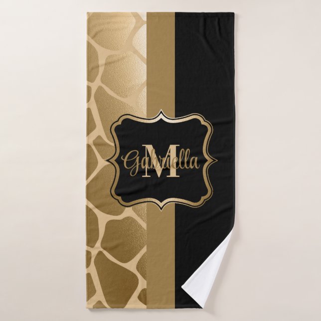 Black and Golden Giraffe Pattern Bath Towel Set (Bath Towel)