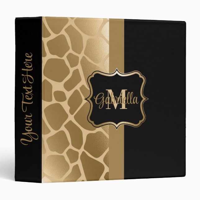 Black and Golden Giraffe Pattern Binder (Front/Spine)