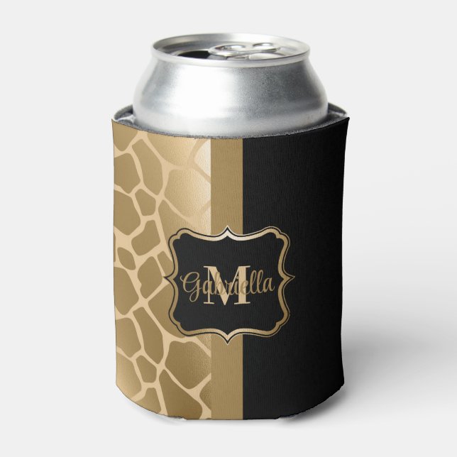 Black and Golden Giraffe Pattern Can Cooler (Can Front)