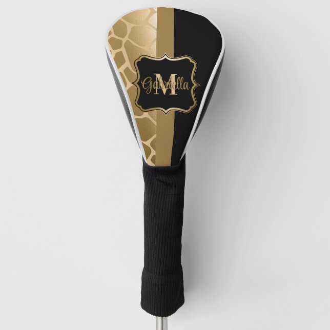 Black and Golden Giraffe Pattern Golf Head Cover (Front)