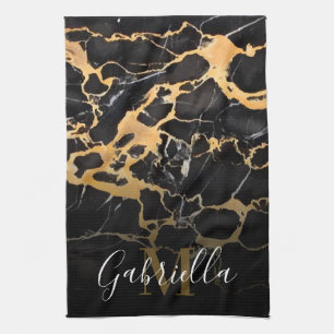 Black and Golden Marble Kitchen Towel