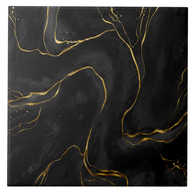 Black and golden marble texture ceramic tile (Front)
