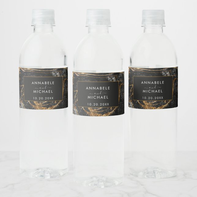 Black and Golden Marble Water Bottle Label (Bottles)