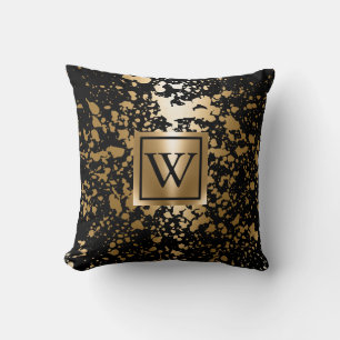 Black and Golden Metallic Brush Throw Pillow