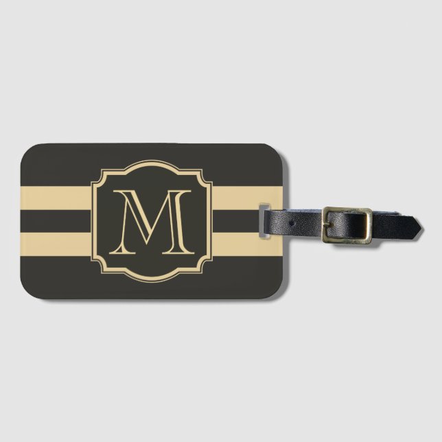 Black and Golden Monogram Luggage Tag (Front Horizontal)