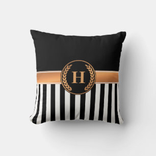 Black and Golden Monogram Throw Pillow