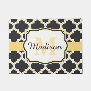 Black and Golden Moroccan Quatrefoil Doormat