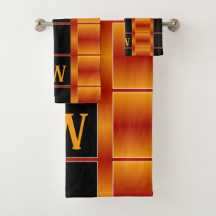Black And Golden Orange Squares Geometric Bath Towel Set