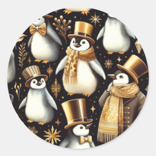 Black and Golden Penguin Classic Round Sticker