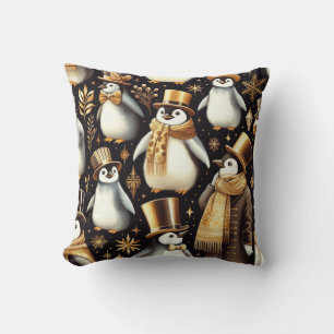 Black and Golden Penguin Throw Pillow