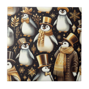 Black and Golden Penguin Tile