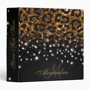 Black and Golden Sparkle Leopard Print Binder