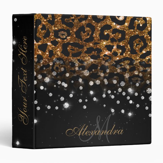 Black and Golden Sparkle Leopard Print Binder (Front/Spine)