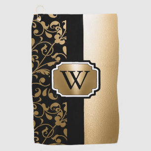 Black and Golden Vintage Floral Golf Towel