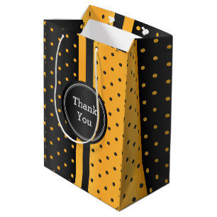 Black and Golden Yellow Polka Dot -Thank You Medium Gift Bag