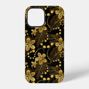 Black and goldTropical leaves pattern  iPhone 12 Case