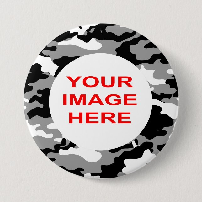BLACK AND GRAY CAMO 3 INCH ROUND BUTTON (Front)