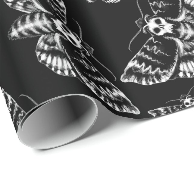 Black and Gray Deaths Head Hawk Moth Skull Gothic Wrapping Paper (Roll Corner)