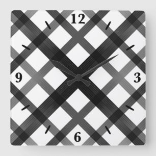 Black And Gray Fading Ombre Crisscross Lattice Art Square Wall Clock