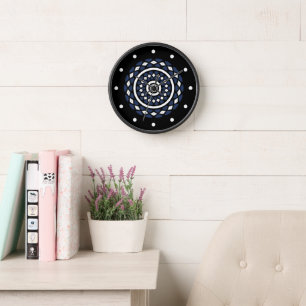 Black and Gray Geometric Circle Pattern Clock