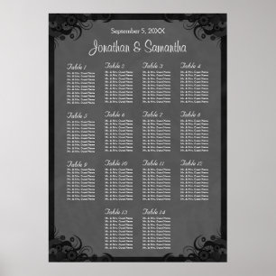 Black and Gray Goth 14 Wedding Table Seating Chart