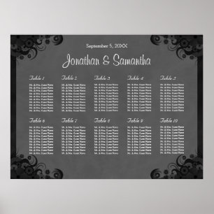 Black and Gray Goth Wedding 10 Table Seating Chart