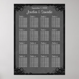 Black and Gray Goth Wedding 16 Table Seating Chart