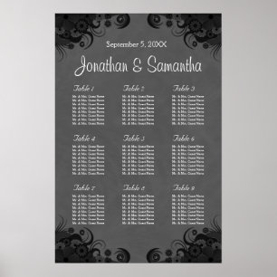 Black and Gray Goth Wedding 9 Tables Seating Chart