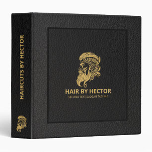 Black and Gray Leather Texture Gold Haircut Logo Binder
