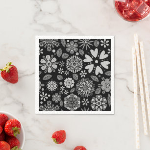 Black And Gray Retro Floral Art Seamless Pattern Napkin