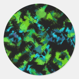 Black and green abstract classic round sticker