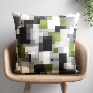 Black and Green Abstract Pattern Throw Pillow